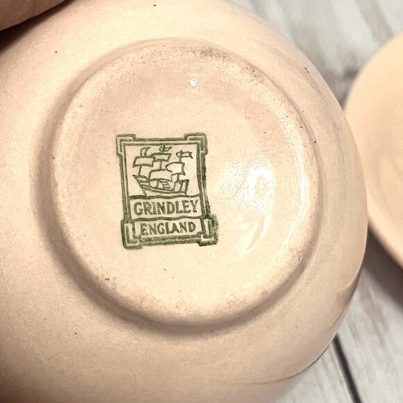 Vintage Grindley England Rose Leaf Pink Tea Set Cups Saucers Creamer 1930s 7pcs - Picture 9 of 16